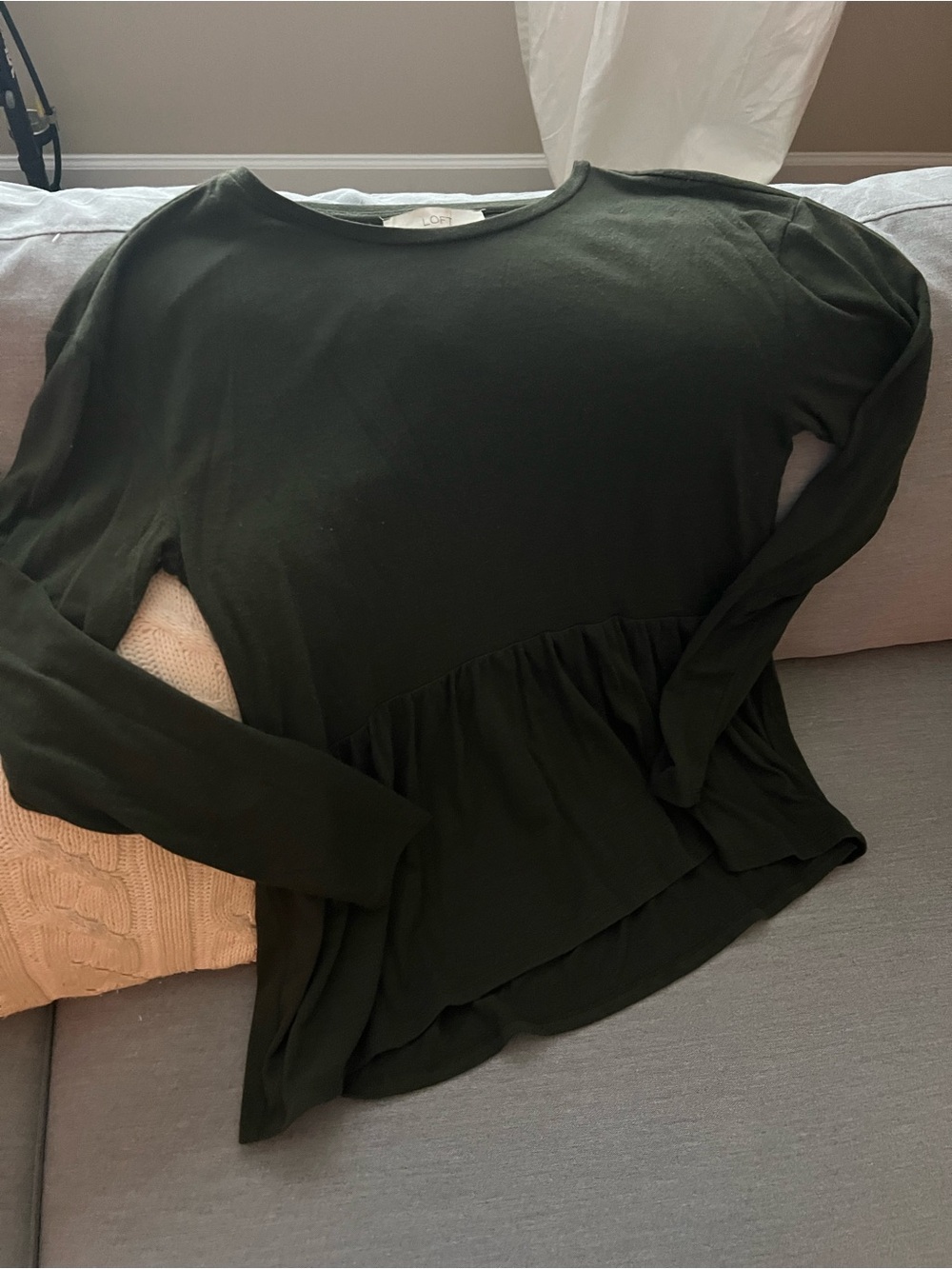 LOFT Dark Olive Green Long Sleeve Peplum Top